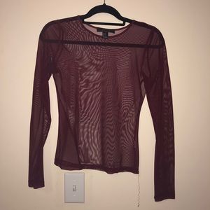 FOREVER 21 maroon mesh long sleeve top